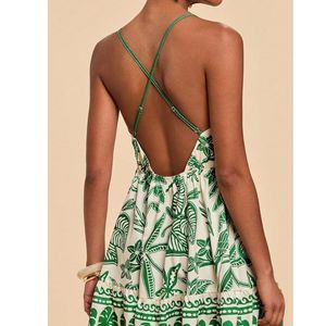 Robe Courte d'Été Imprimée Tropicale pour Femme – Sexy, Dos Nu, Bretelles Croisées, Col en V, Style Cami, Robe de Soleil Décontractée Bohème, Plage, Volants, Évasée, Soirée - Product Image 2