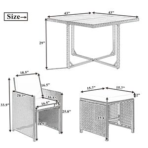 Set da Pranzo in Rattan PE Resistente alle Intemperie per 8 Persone, Nero con Cuscini Beige e Piano in Legno, Arredamento da Esterno in 9 Pezzi - Product Image 6