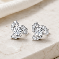 Geometrische Blumen-Ohrstecker Brillantschliff Moissanit Versilbert Damen Hochzeitsschmuck Krappenfassung Trendiger Stil