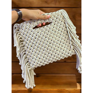 Sac fourre-tout en crochet fait main, style vintage, marron beige terre cuite crème, motif carré, sac à bandoulière tricoté, accessoire de mode - Product Image 6