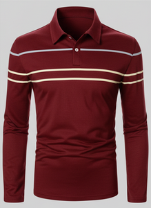 Polo a Rayas de Alta Calidad para Hombre - Manga Larga, Mezcla de Algodón, Perfecto para Looks Casuales y Elegantes de Otoño - Product Image 3