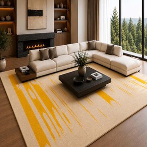 Tapis abstrait jaune moderne, tapis contemporain à rayures, tapis en laine tufté à la main pour salon, chambre à coucher, décoration minimaliste de la maison - Product Image 6