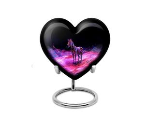 โกศบรรจุอัฐิรูปหัวใจโลหะสีดำลายม้าลาย ลดราคาพิเศษ พร้อมฐานตั้งและถุงกำมะหยี่ฟรี - Product Image 1