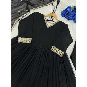 DISEÑADOR GEORGETTE BORDADO BOREDR BATA DE TRABAJO FONDO CON DUPATTA NEGRO - Product Image 3