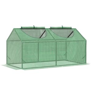 Mini serre en bois/métal 4x2x2 pour jardin extérieur avec couverture en verre trempé et fenêtres enroulables blanches - Product Image 1