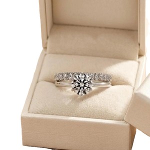 Diamant de laboratoire rond solitaire à griffes en or massif 10K 14K 18K, certifié IGI, clarté DEF VS VVS, demi-éternité, double bande - Product Image 1
