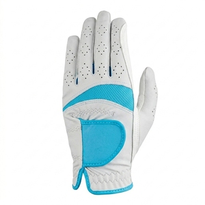 Gants de golf en cuir véritable blanc avec accent turquoise, respirants, unisexes, fermeture à enfiler - Product Image 4