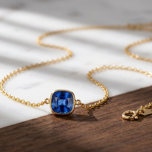 Luxury Blue Topaz Necklace 925 Sterling Silver 18K Gold Plated 16 Inch 7g 10mm Cushion Cut Wholesale Factory Price - Product Image 2