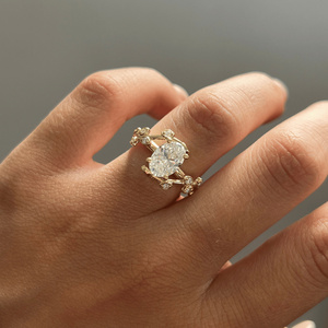 EtherStar Jewels 1.8ct Oval Cut <b>Lab</b> Grown Diamond Nature Inspired <b>Botanical</b> Leaf Engagement Ring 18K Yellow Gold IGI Certified - Product Image 2