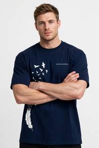 ONETEN APPAREL <b>Men's</b> <b>Navy</b> <b>Blue</b> Feather Bird Print <b>T</b>-<b>Shirt</b> Short Sleeve O-Neck Regular Fit - Product Image 2