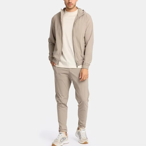 OEM Custom Plain Blank Tracksuit Men Brown Zip Up Track Jacket and Elastic Hem Sweatsuit Pants <b>Set</b> - Product Image 6