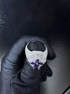 925 Sterling <b>Silver</b> Purple Flower <b>Ring</b> Iced Out Moissanite <b>Statement</b> <b>Ring</b> Luxury Floral Cocktail <b>Ring</b> For Women - Product Image 6