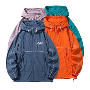 Wholesale Custom Coated Spring Casual Loose Light weight <b>Waterproof</b> Zipper <b>Sunscreen</b> Sports Hooded Jacket for Men - Product Image 3