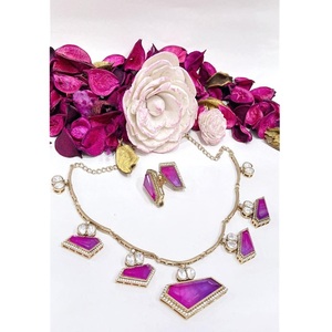 Magnifique ensemble de collier et boucles d'oreilles en moissanite plaqué or de qualité supérieure, style ethnique, pour mariage, fiançailles, cadeau, soirée, bijoux pour femmes - Product Image 1