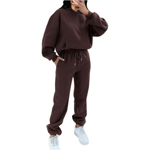 <b>Women</b> Oversized Cotton <b>Fleece</b> Sweatshirt <b>Joggers</b> Set Premium Tracksuit Casual Winter Wear Loose Fit Solid Color Matching Trouser - Product Image 6