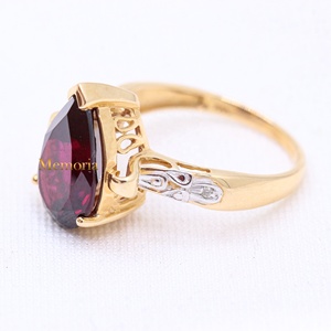 Wholesale 14k Solid Yellow Gold Handmade Pear Shape Rhodolite <b>Garnet</b> Diamond <b>Ring</b> IGI Certified Gemstone for Parties Weddings - Product Image 5