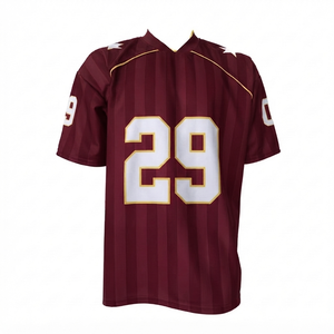 Custom Maroon Football Jersey Wholesale <b>Athletic</b> Team Uniform Striped Training Top Sportswear Manufacturer Short Sleeve 100% - Product Image 1