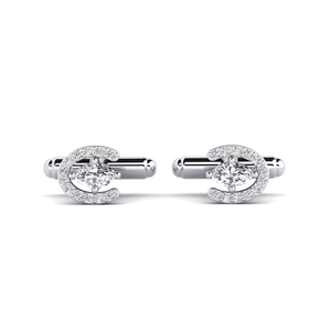 Boutons de manchette en platine pour homme avec sertissage griffe diamantée, bijoux de cérémonie - Product Image 1