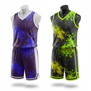 Conjunto de Uniforme de Baloncesto Sublimado Personalizado con Estampado de Salpicaduras de Pintura, Camiseta sin Mangas y Pantalones Cortos, Venta al Por Mayor - Product Image 5