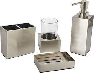 Elegante juego de accesorios de baño de metal de lujo con dispensador de jabón, soporte para cepillos de dientes, vaso y bandeja - Product Image 5