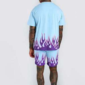 Mens Custom <b>Flame</b> Graphic T <b>Shirt</b> Shorts Set All Over Print Two Piece Summer Streetwear Casual Outfit OEM ODM - Product Image 4