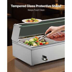 Commercial 1500W <b>Electric</b> Stainless Steel <b>Food</b> <b>Warmer</b> 5 1/2 Size Glass Cover Countertop <b>Buffet</b> Bain Warming Holding Equipment - Product Image 4