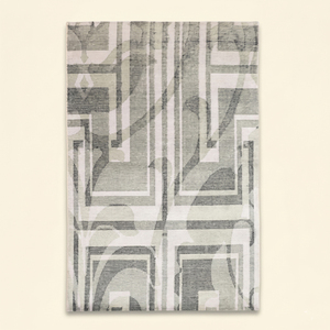 Alfombra de Lana Tejida a Mano Urban Matrix Gris Marfil, Alfombra Moderna Abstracta Geométrica Antideslizante para Sala de Estar, Interiores de Hotel - Product Image 1