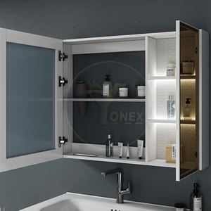Meuble de salle de bain en contreplaqué avec miroir en verre, vasque en céramique murale - Product Image 5