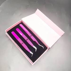 Morje Surgical <b>Pink</b> Eyelash Tweezers Set Stainless Steel Precision <b>Tools</b> Toothed/Serrated Tips 10mm Length <b>Box</b> for Lash - Product Image 2