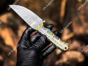 มีดเหล็กดามัสกัส 58 HRC ใบมีดแบบ Fixed Blade ปลายแหลม สำหรับล่าสัตว์และตั้งแคมป์ ด้ามจับรูปทรงกรวยสน รับผลิตแบบ ODM/OEM ปรับแต่งได้ เกรดอุตสาหกรรม/DIY - Product Image 5