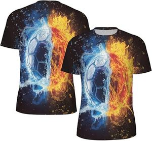 T-shirt imprimé ballon de football Fire Ice pour homme, manches courtes, col rond, décontracté, coupe oversize, style streetwear, en polyester écologique - Product Image 4