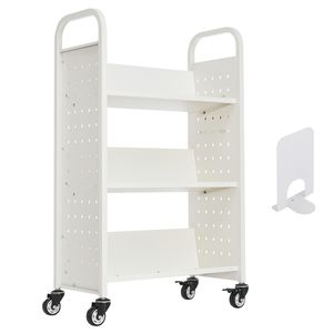 Carrello Porta Libri a Rotelle Monofacciale con Capacità di 150 Kg, 77 x 38 x 122 cm, Ripiani Metallici a V, Serratura da 3 Pollici - Product Image 1