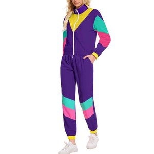 Survêtement femme color block à manches longues avec fermeture éclair sur le devant, vêtements de sport décontractés avec poches latérales, style printemps - Product Image 1