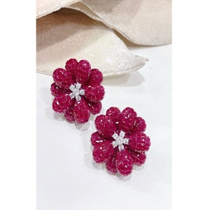 Graceful Pink Flower <b>Stud</b> Earrings With Crystal Rhinestones For Women Party Wear Romantic Style Zinc Alloy Jewelry - Product Image 1