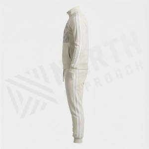 Survêtement pour homme à imprimé géométrique crème, fermeture éclair intégrale, col montant, vêtements de sport décontractés, coupe régulière, vêtements d'automne - Product Image 3
