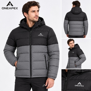 Veste matelassée à capuche pour homme, noire et grise, chaude, imperméable, légère, pour l'hiver et les activités de plein air, One Apex - Product Image 3