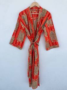 Bata Kimono de Algodón con Estampado de Bloques |   Cubrecamisón Floral Boho Hecho a Mano |   Bata de Lujo Ligera de Verano de Secado Rápido |   Regalo para Mujer - Product Image 5