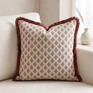 Funda de cojín con estampado indio, color beige, diseño botánico, con ribete, estilo rústico, decoración de granja, 18 × 18 pulgadas - Product Image 4