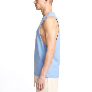 Débardeur sans manches bleu clair pour homme, col rond, couleur unie, tricoté, décontracté, respirant, écologique, vente en gros - Product Image 2