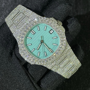 Relojes Clásicos Unisex Hechos a Mano con Diamantes Moissanite VVS1, Correa de Acero Inoxidable, Esfera Analógica Mecánica - Product Image 1
