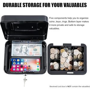 Medium Metal Cash <b>Box</b> with Money Tray and Key <b>Lock</b> Small Safe Metal Drawer - Product Image 4