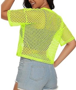 เสื้อยืดตาข่ายเซ็กซี่แบบโปร่งบาง ลดราคา เสื้อครอปไหล่ตก สไตล์ลำลองสำหรับฤดูร้อน เสื้อตาข่ายระบายอากาศได้ดี - Product Image 2