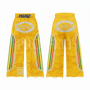 Pantalon cargo baggy streetwear hip-hop stylé, à rayures multiples, ourlet déchiré, tendance, mode sportive, impression DTF - Product Image 5