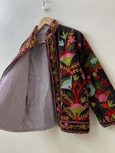 Velvet Floral Suzani Embroidered Jacket Uzbek Folk Festival <b>Coat</b> with Cotton Filling for Bomber Duster Outerwear At Cheap Price - Product Image 3