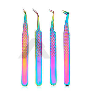Pinzas para Cejas y Pestañas Curvas y Puntiagudas con Logotipo Personalizado Gratuito, Multicolores, Profesionales, de Acero Inoxidable - Product Image 1