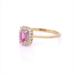 14K Solid Gold Pink Sapphire and <b>Diamond</b> Pear Cut Prong Set Wedding <b>Ring</b> - Product Image 3