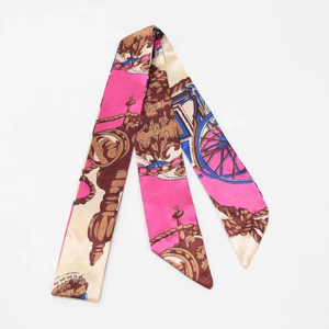 Écharpe en soie fine géométrique rouge et rose pour femme, accessoire personnalisé imprimé numériquement, utilisable comme attache pour cheveux, ruban pour poignée de sac - Tout usage - Product Image 3