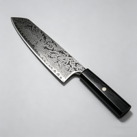 Couteau de chef de cuisine à lame droite en acier inoxydable 5Cr15MoV extra-affûté, ensemble de 8 pièces, motif Damas laser, manche en bois octogonal