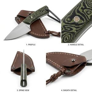 Cuchillo utilitario compacto personalizado Iron Crown Forge para exteriores, hoja de acero inoxidable, mango de micarta verde, funda de cuero (OEM) 14cm - Product Image 5