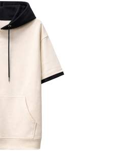 Sudadera con Capucha Personalizada para Hombre, Negra, Manga Corta, Algodón, Felpa, Estilo Casual Urbano, Bolsillo Canguro, Ligera, para Verano - Product Image 3